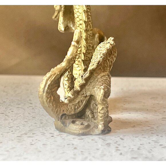 Brass Dragon Figurine Sculpture 4” x 2.5” T - Picture 3 of 11